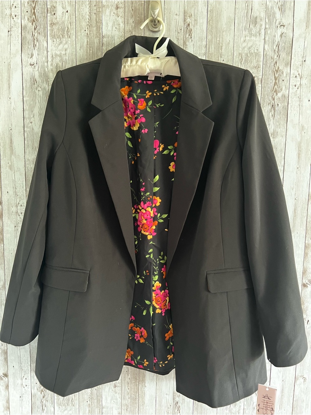 Nanette Lepore Black Blazer Floral Lining Open Front BusinessProfessional NEW 10